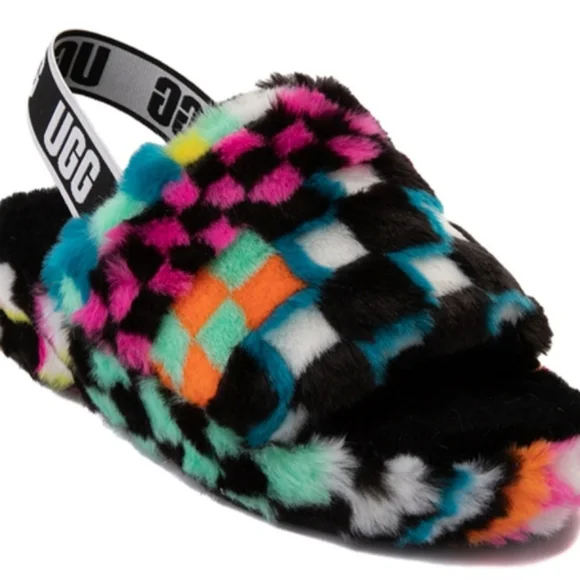 UGG Fluff Yeah Checks Multi Slide  Women Slippers brand New - Picture 2 of 13